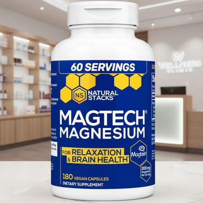 Natural Stacks MagTech Magnesium Supplement 180 Vegan Capsules | Magnesium L-Threonate, Glycinate &amp; Taurate Complex