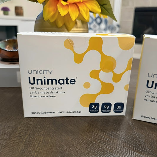 Unicity Unimate Lemon Flavor Drink Mix – 30 Stick Packs | Natural Energy &amp; Focus Supplement | Yerba Mate Wellness Drink | Exp 08/2028