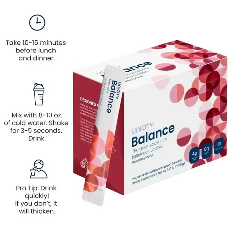 Unicity Balance Mixed Berry Dietary Fiber Supplement Drink Mix – 30 Sachets | Glucose &amp; Cholesterol Support | Daily Wellness Fiber
