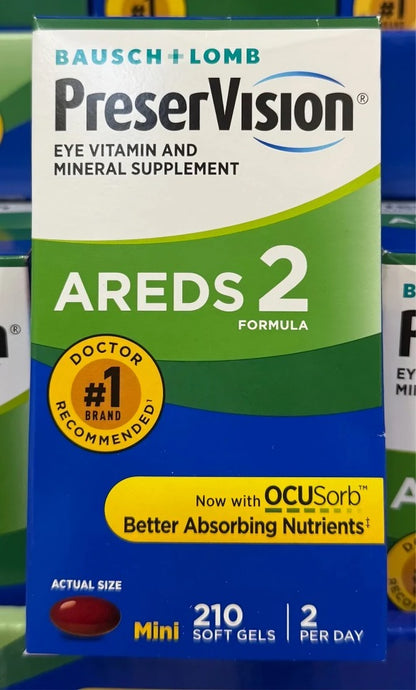 Bausch + Lomb PreserVision AREDS 2 Eye Vitamin &amp; Mineral Supplement – 210 Soft Gels | Lutein, Zeaxanthin | Vision Support