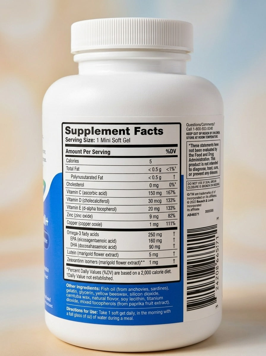 Bausch + Lomb Ocuvite Adult 50+ Eye Vitamin &amp; Mineral Supplement | 150 Softgels | Lutein, Zeaxanthin &amp; Omega-3