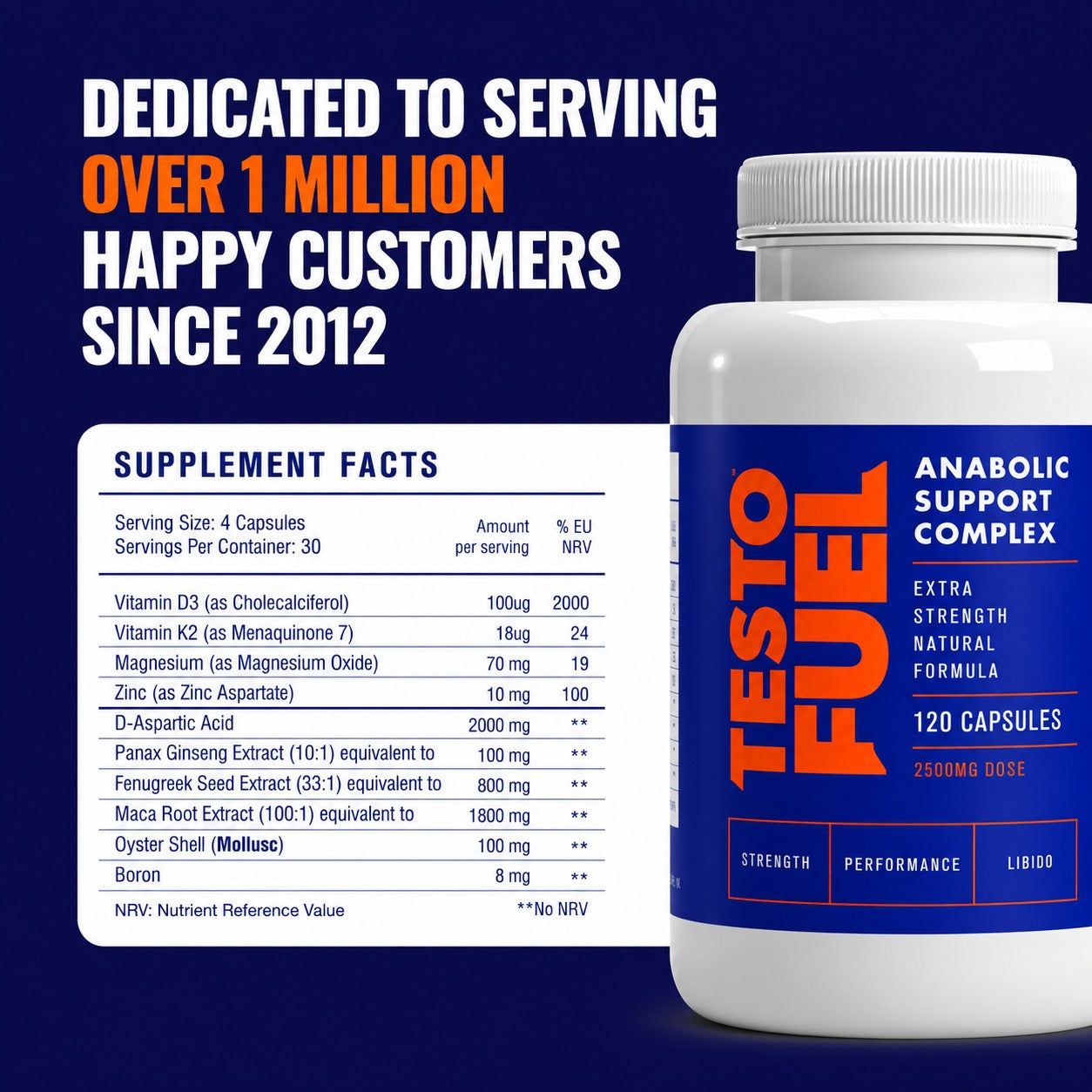 TestoFuel Testosterone Booster for Men 120 Capsules | Muscle Growth, Strength &amp; Performance Support