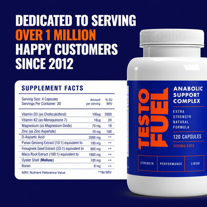 TestoFuel Testosterone Booster for Men 120 Capsules | Muscle Growth, Strength &amp; Performance Support