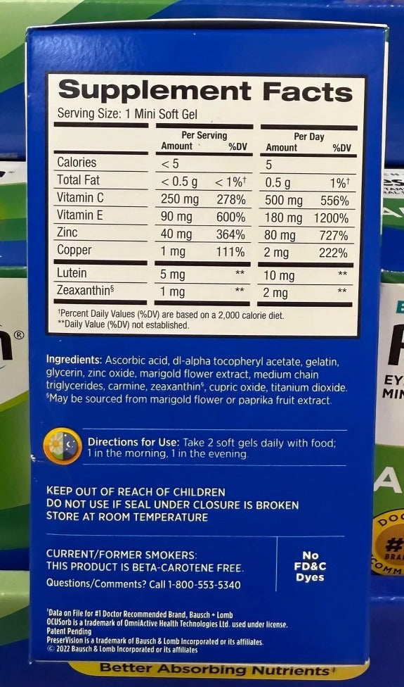 Bausch + Lomb PreserVision AREDS 2 Eye Vitamin &amp; Mineral Supplement – 210 Soft Gels | Lutein, Zeaxanthin | Vision Support
