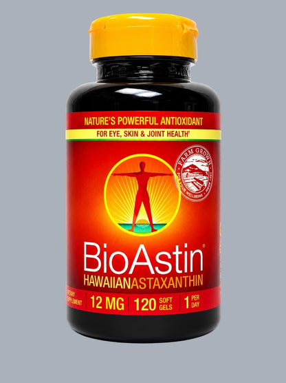 BioAstin Hawaiian Astaxanthin 12mg Natural Antioxidant Supplement – 120 Softgels | Eye, Skin &amp; Joint Support | Exp 01/2028