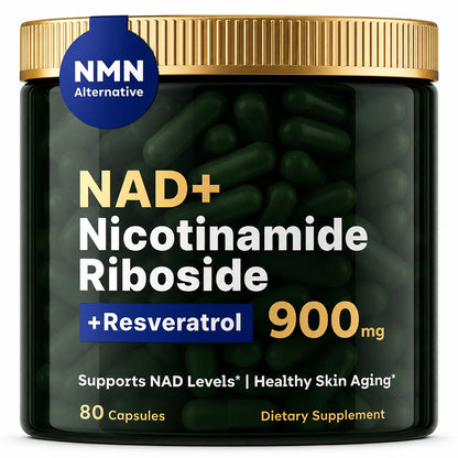 NAD+ Nicotinamide Riboside 900mg + Resveratrol | Anti-Aging Energy &amp; Focus Support | 80 Capsules
