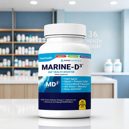 Marine Essentials Marine-D3 Omega-3 &amp; Vitamin D3 Supplement | Anti-Aging Support | 60 Capsules