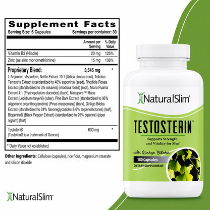 NaturalSlim Testosterin Men’s Multivitamin &amp; Herbal Testosterone Support Supplement – 180 Capsules
