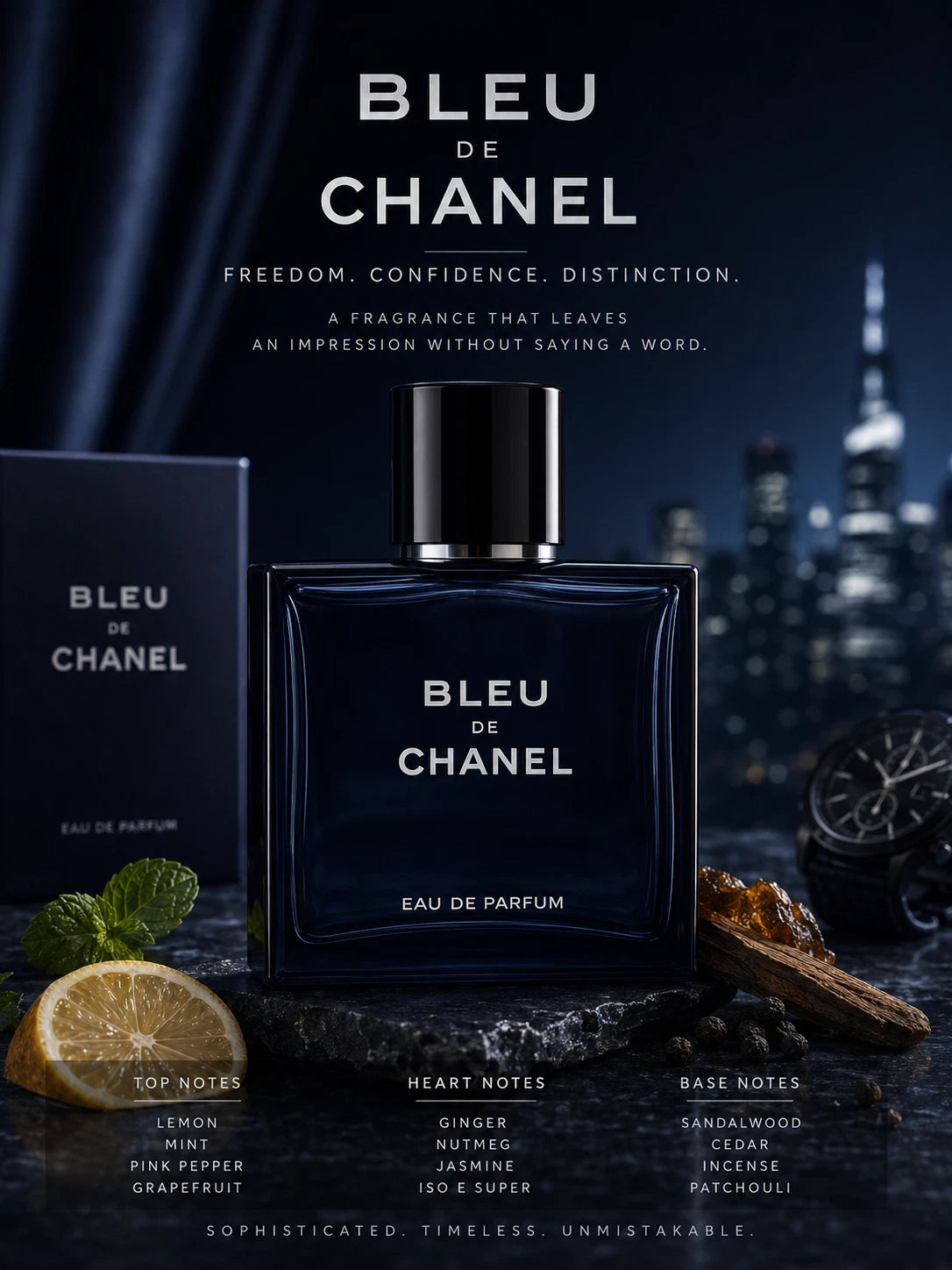 BLEU de CHANEL Eau De Parfum EDP for Men 3.4 fl oz / 100ml Spray New Authentic